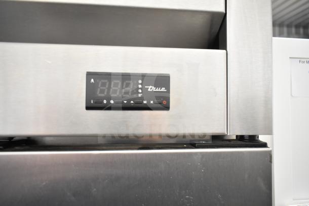 2020 True T-35-HC Commercial Cooler, digital display, stainless steel, 2 doors, 115V, 1 Phase, model label shown.