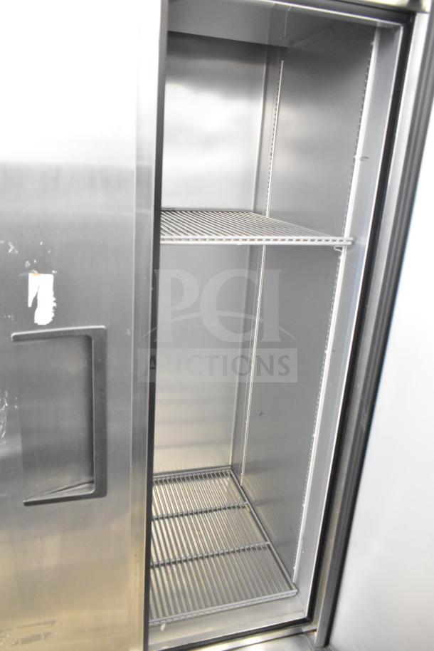 2020 True T-35-HC Commercial 2 Door Reach In Cooler, stainless steel, interior shelving, model T-35-HC, 115 volts, 1 phase.