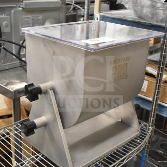 BRAND NEW Backyard Pro BSMM-44T meat mixer, 44 lb. capacity, tilting, removable paddles, minor scratches, in storage setting.