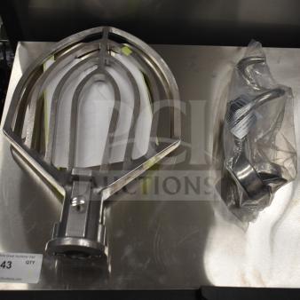 2 brand new items: Hobart 00-874654 beater paddle, Estella 348PSM23HOOK dough hook for SM20/SM30 mixers, packaged.