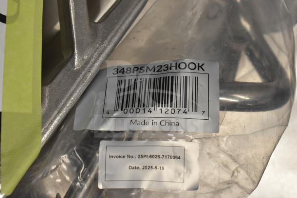 Hobart 00-874654 Beater Paddle and Estella 348PSM23HOOK Dough Hook, new, with labels showing model and origin.
