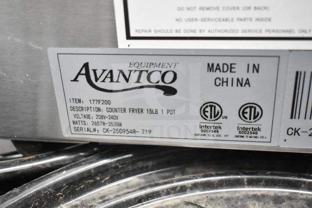 Brand new Avantco 177F200 electric countertop fryer, 15 lb capacity, 208-240V, slight scratches, ETL certified.