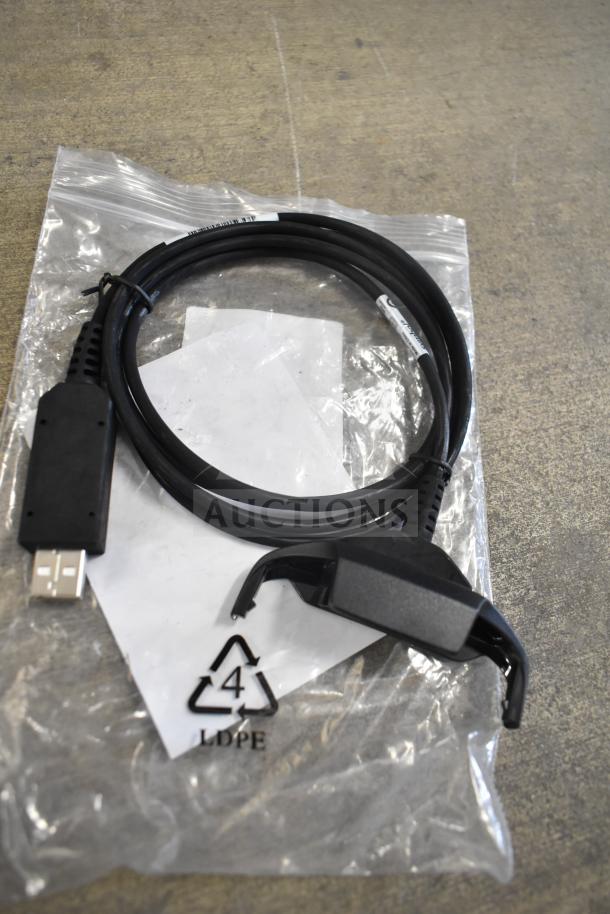 Brand new Zebra charging cable and cup, sealed in packaging, USB connector, black, lot of four.