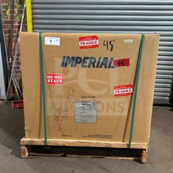Brand new Imperial IHR-2FT stainless steel gas range/oven, 2-burner French top, in sealed box. Model: IHR2FT SN: 01364723.
