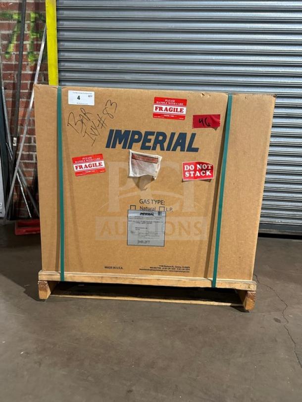 Brand new Imperial IHR2FT 2-burner French top range/oven combo in box, natural gas, model IHR-2FT, SN: 01364723.