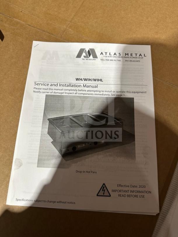 Atlas Metals service manual for electric steam table, model WTH37, details installation and usage, 2020 edition.