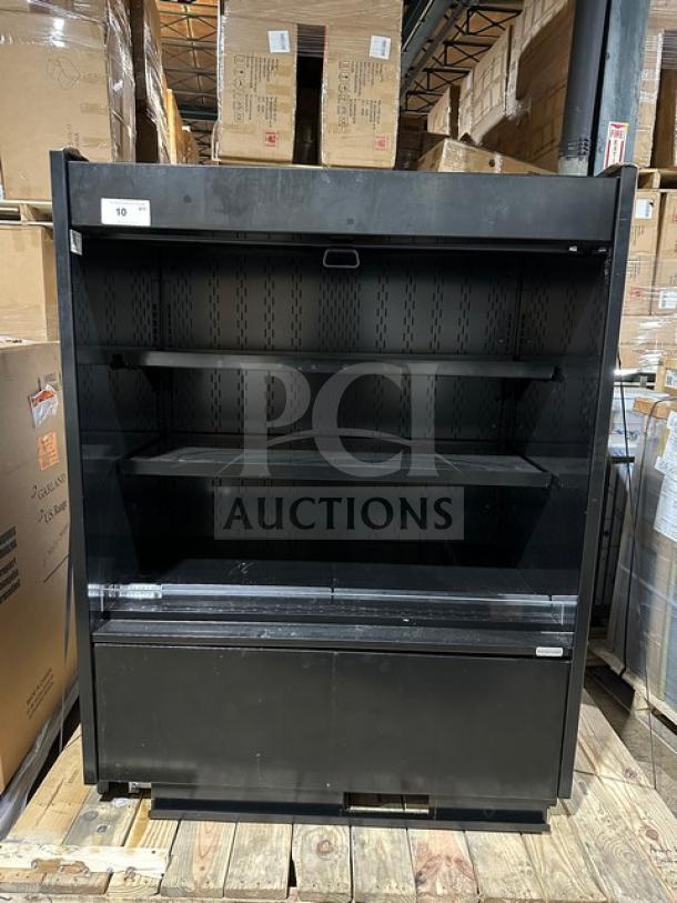 Structural Concepts B45R refrigerated display case, black, 3-tier with pull-down night curtain, new condition, 220V.