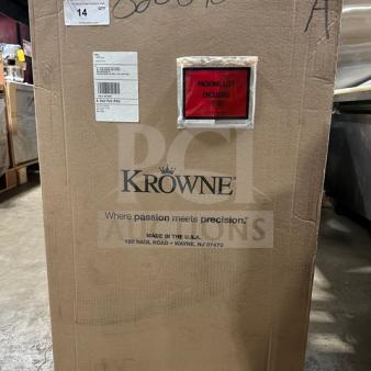 Krowne all stainless steel under-counter bar glass dry rack, model KR24-S12, new in box with visible labels and markings.