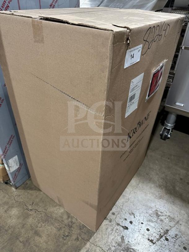 New in box Krowne stainless steel under-counter bar glass dry rack, model KR24-S12. Box features model and serial number labels.