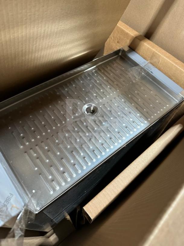 New Krowne KR24-S12 stainless steel under-counter bar glass dry rack in box, on legs, Model KR24-S12.
