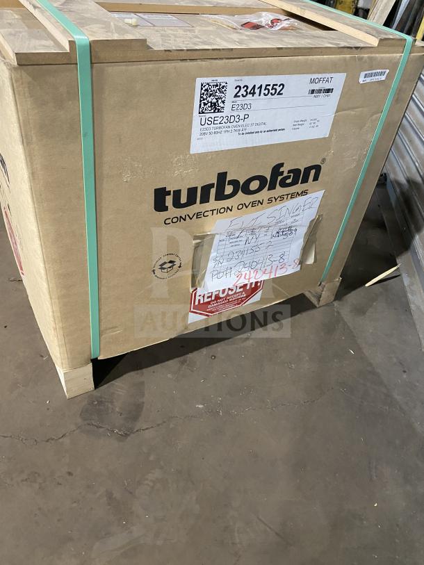 Brand new Moffat Turbo Fan E23D3 convection oven in box, serial 2341552, 208V, 1 phase.