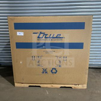 Brand new True TSSU4812HC refrigerated sandwich prep table in box; 115V, 1 phase, on casters. Serial 1030846.