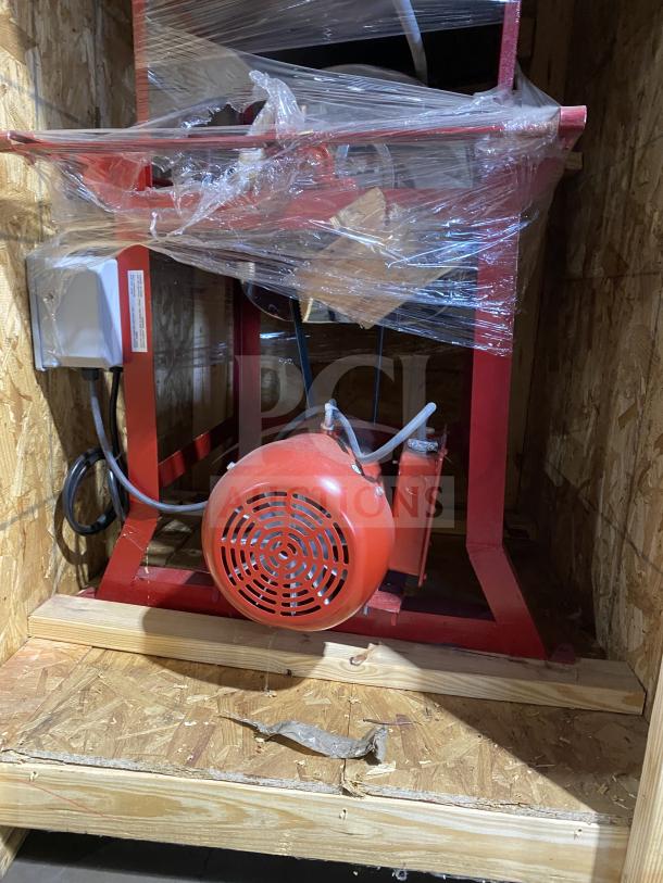 Meadows Mills MQ098 steel burr grain mill, new, on crate, 220V, 1 phase, wrapped in plastic, ready for commercial use.