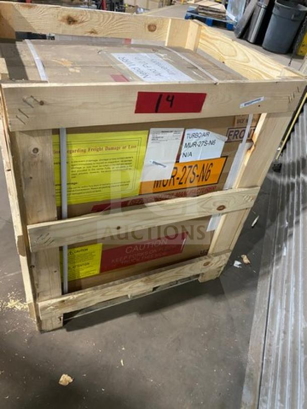 Brand new Turbo Air M3 MUR-27S-N6 27" undercounter refrigerator in crate, model MUR27SN6, on casters, 115V 1 Phase.
