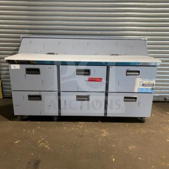 Brand new Traulsen Centerline CLPT7220 refrigerated 72" 6-drawer bain marie, 115V 1Phase, on casters, serial 24A02519.