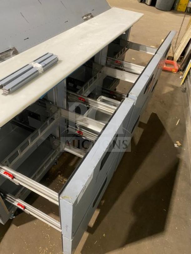 Brand new Traulsen Centerline 72" refrigerated bain marie, model CLPT7220, with 6 drawers, on casters, serial 24A02519.