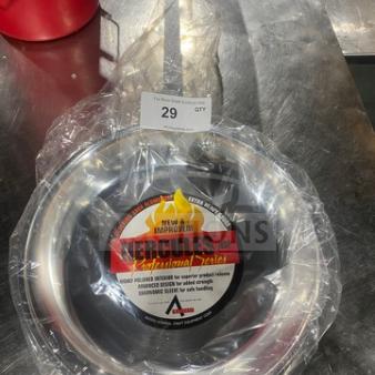 Brand New Adcraft stainless steel skillet, labeled "Hercules NSF," in original packaging, ideal for sizzling and frying.