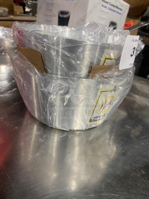 Adcraft Aluminum Tapered Sauce Pot, Model 3003, shown brand new in packaging, with visible label and model number.