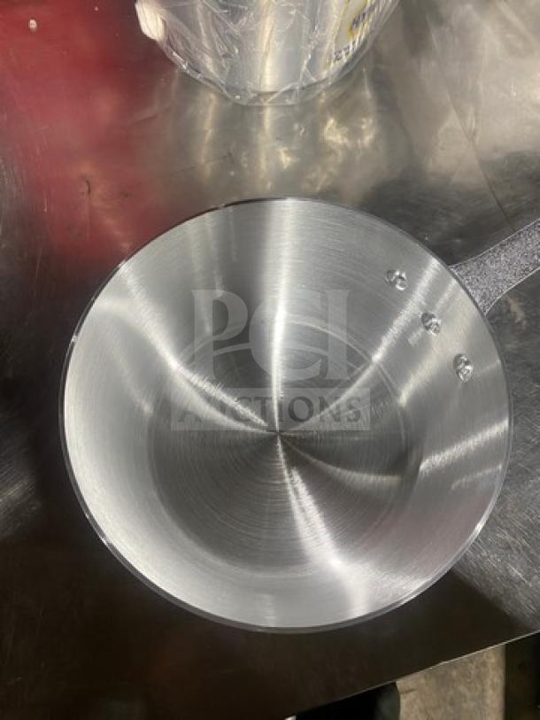 Adcraft Aluminum Tapered Sauce Pot, Model 3003, brand new condition, shiny finish, securely riveted handle.