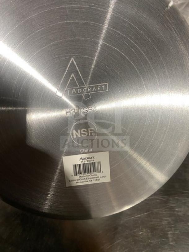 Adcraft Aluminum Tapered Sauce Pot, Model 3003, brand new with NSF certification, visible Adcraft logo and barcode.