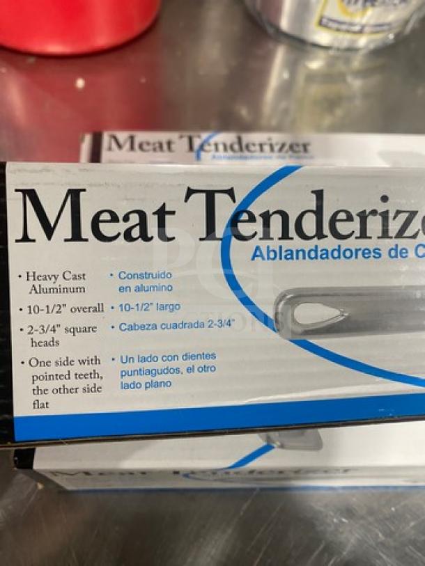 Brand new Adcraft Meat Tenderizer MTA10 in box. Features heavy cast aluminum, 10-1/2" size, 2-3/4" square heads, dual-sided.