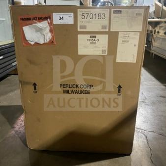 Brand new Perlick Model 7055AD stainless steel under-counter bar glass dry rack in original packaging box.