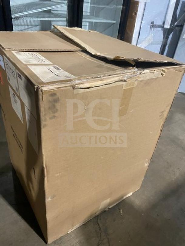 Brand new Perlick 7055AD under-counter bar glass dry rack in box. All stainless steel. Box with shipping labels visible.