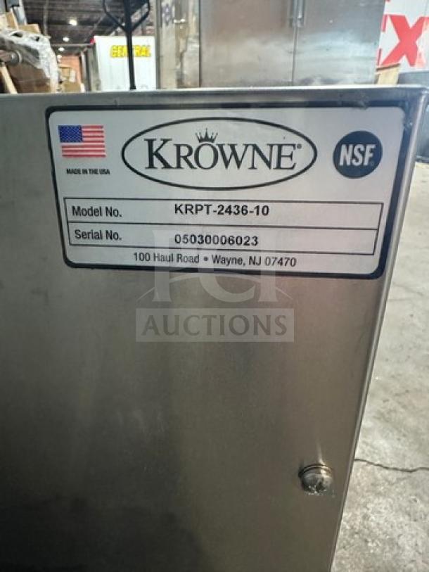 NEW Krowne KRPT2436 stainless steel ice bin, model KRPT-2436-10, NSF certified, made in USA, serial 05030006023.