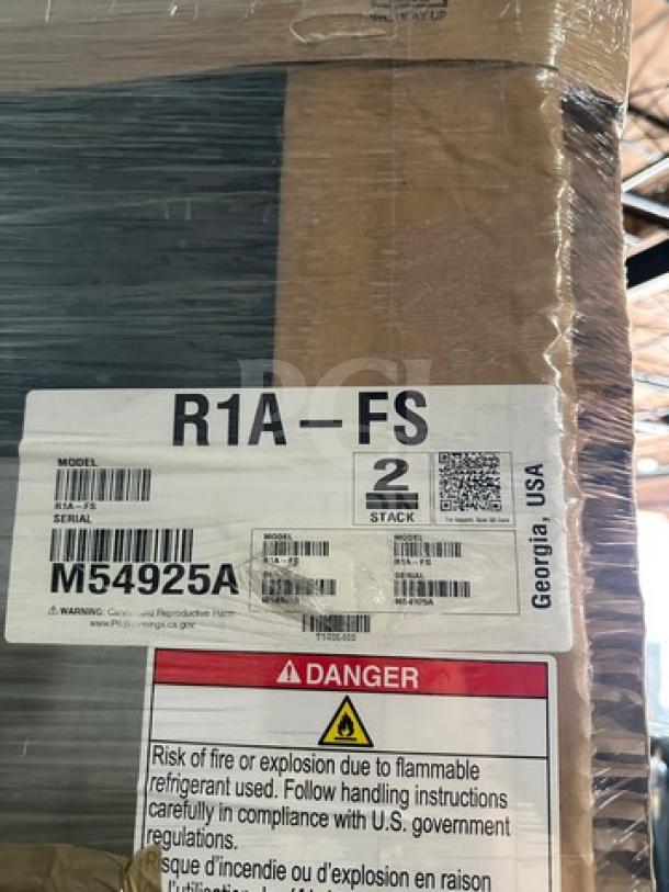 Hoshizaki R1A-FS one door stainless steel reach-in cooler, new in box, on casters, Model R1A-FS, Serial M54925A, 115V 1 Phase.