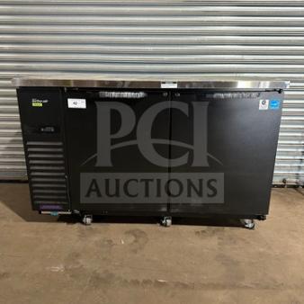Turbo Air TBB2460SBDN6 bar back cooler, new, 2 solid doors, 120V 1Phase, on casters, stainless steel, energy-efficient.