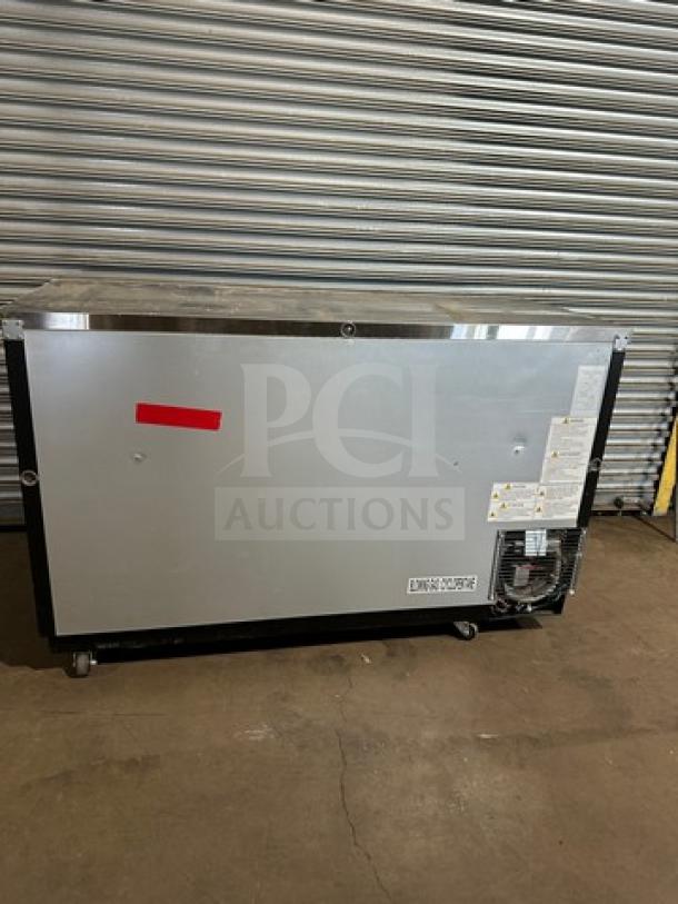 Turbo Air 2-Door Bar Back Cooler, Model TBB2460SBDN6, new condition, silver finish, on casters, 120V 1Phase.