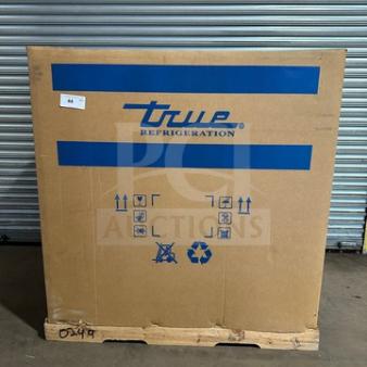 Brand new True Refrigerated Mega Top Sandwich Prep Table, Model TFP48-18MD, in unopened box, on casters.