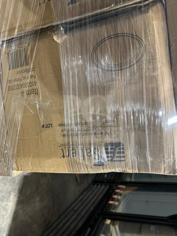Sealed pallet with Sabert and Graster product boxes visible. Includes portion cups and other mixed items.