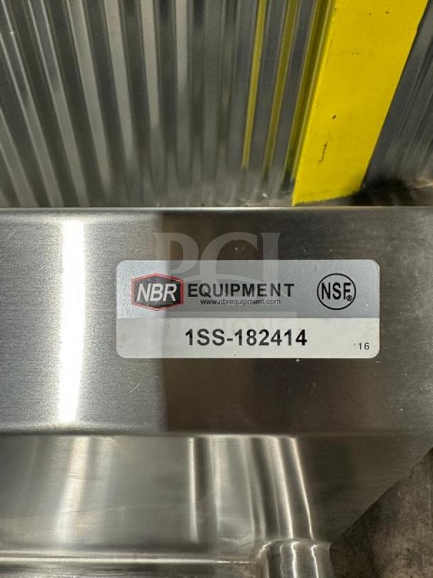 Brand new NBR stainless steel prep sink, Model 182414, includes legs and strainer, NSF certified.