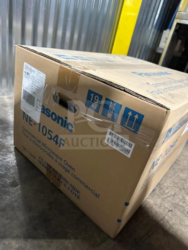 Brand new Panasonic Pro Microwave Model NE1054F in box. Features digital touch pad, 120V, 1 Phase. Box shows model and weight.