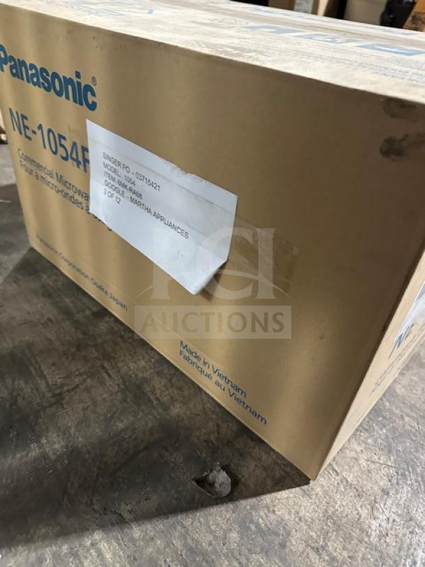 Brand New Panasonic Pro Microwave NE1054F in box, with digital touch pad, 120V 1 Phase, labeled for Martha Appliances.