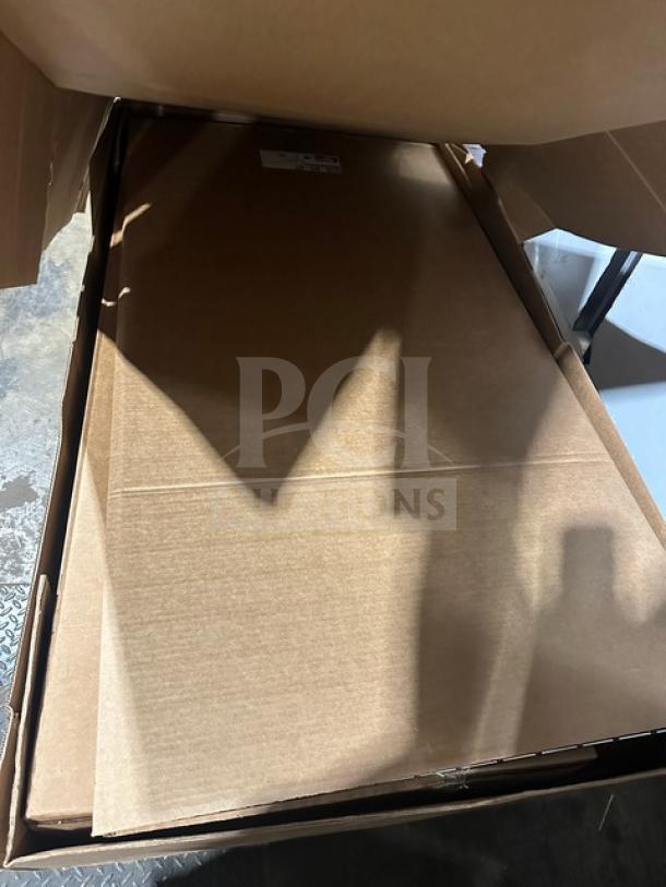 Brand new Metro SEC56-CTN1B chrome mobile wire security cabinet in box, unopened, with visible packaging and labels.