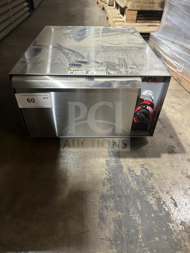 New APW Wyott BW20 stainless steel bread warmer, single drawer, 115V, serial BWA200225A0001, excellent condition.