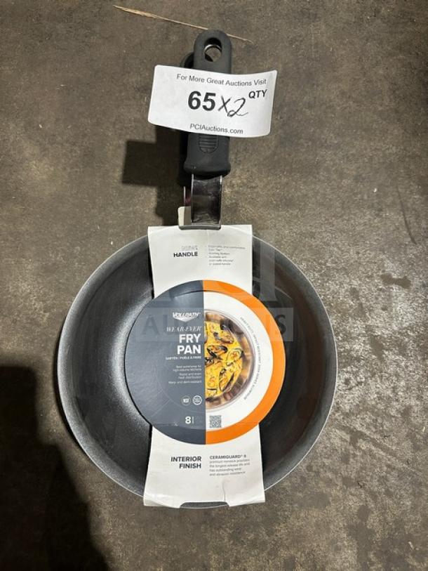 Vollrath fry pan with Ceramiguard II coating, brand packaging, 8-inch size, new condition, handle detail visible.