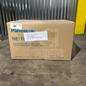New Panasonic Pro Microwave Model NE1054 in box. Features digital touch pad, 115V, 1 Phase. Made in Vietnam. Box shows label details.