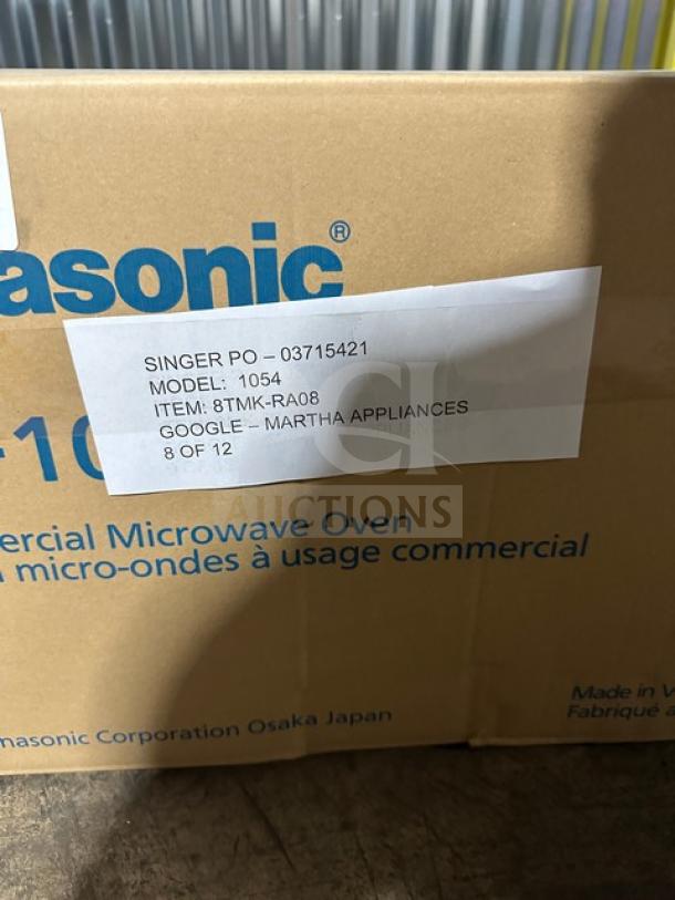 New Panasonic Pro Microwave Model NE1054, in box. Features digital touch pad, 115V, 1 phase. Box label shows model info.