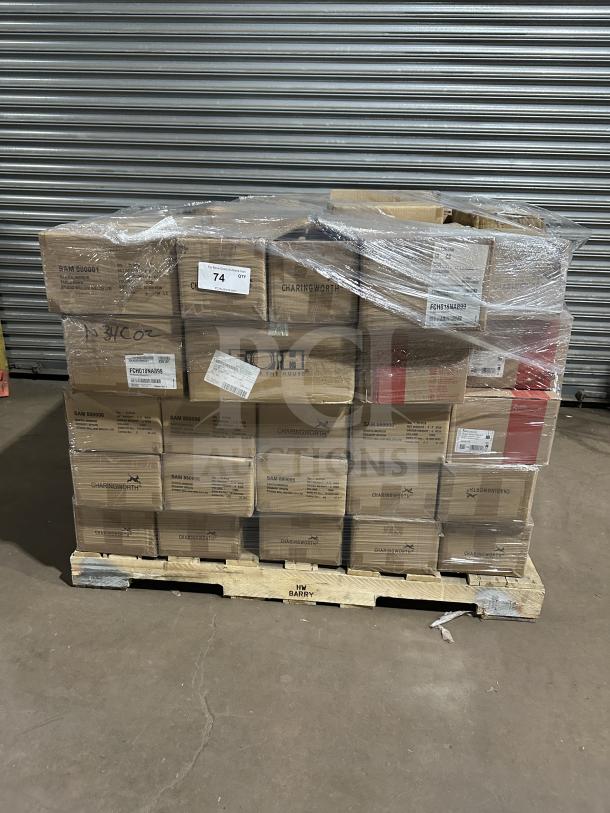 Brand new mixed pallet with 41 boxes Santol Miror dessert spoons, 10 Londrink glasses, 9 bamboo chopsticks, assorted items.