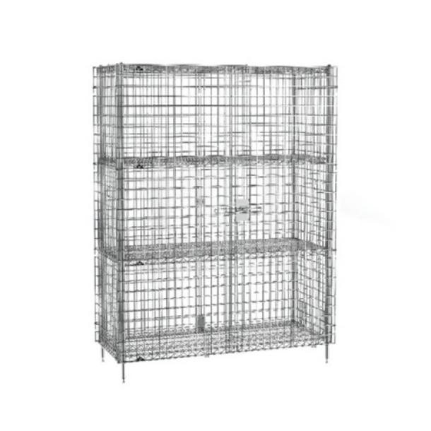 Chrome Metro Model SEC56-CTN1B wire security cabinet, three shelves, new condition, standard duty, mobile design.