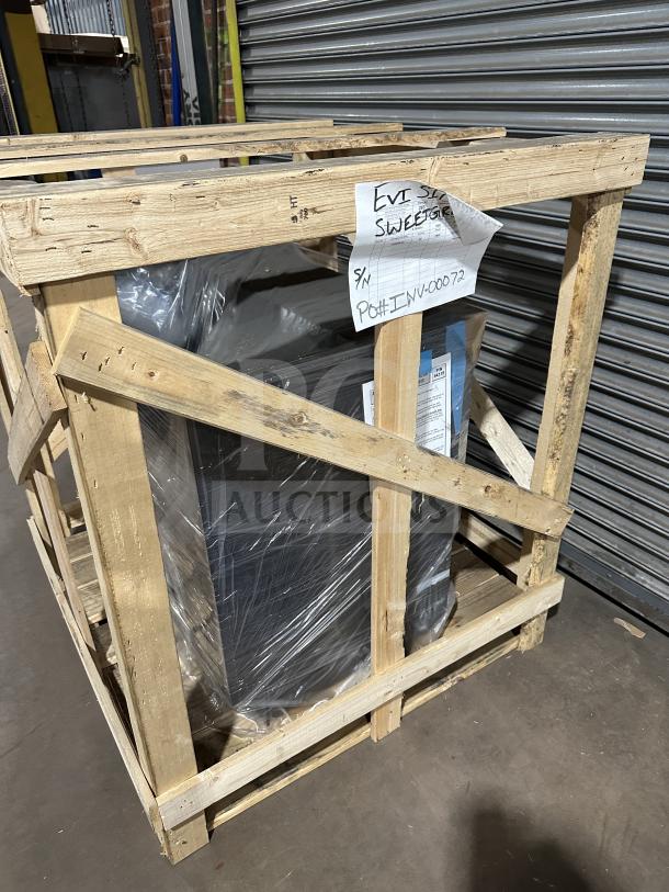 Brand new Structural Concepts Oasis CO3324R merchandiser in crate, black laminate, 36" refrigerated, 120V, 1 phase.