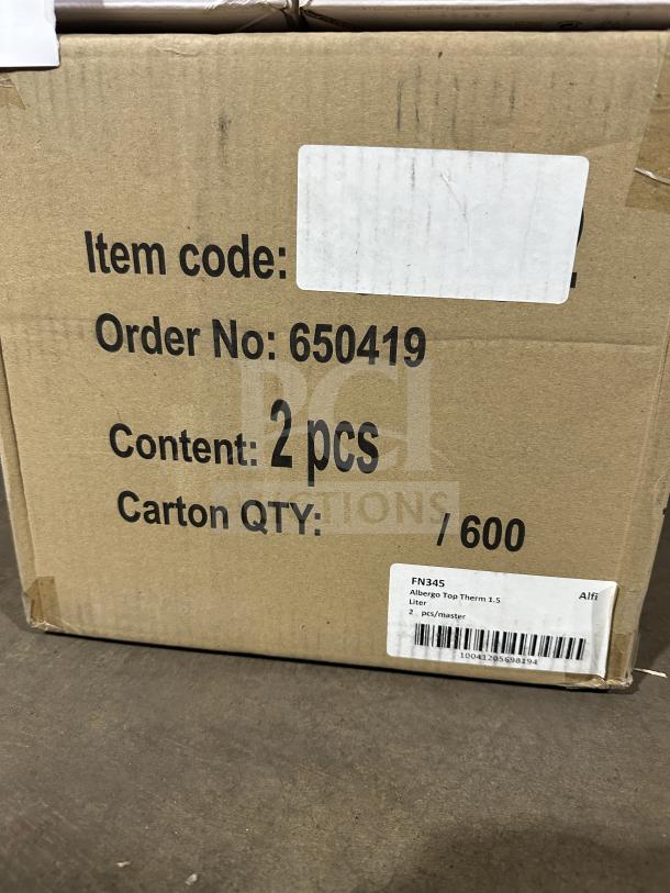 Brand new Alfi Albergo FN345 stainless steel vacuum carafes in box. Ergonomic chrome-plated screw cap, 2 pieces.