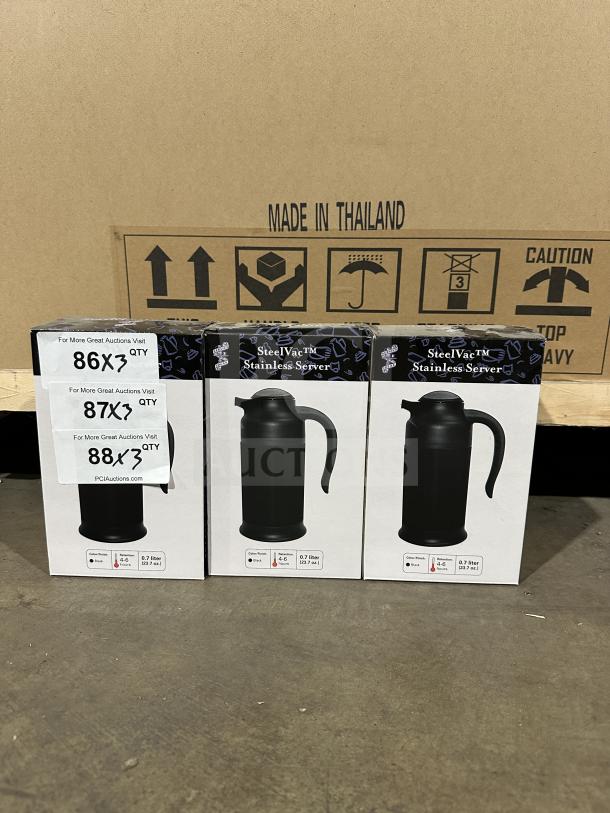 BRAND NEW Service Ideas SteelVac TM Black Stainless Steel Vacuum Insulated Server, 0.7L, commercial quality, 3-pack, boxed.