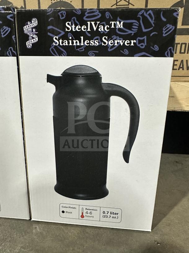 Brand new Service Ideas SteelVac TM premium stainless steel insulated server, black, 0.7L capacity, 4-6 hours retention.