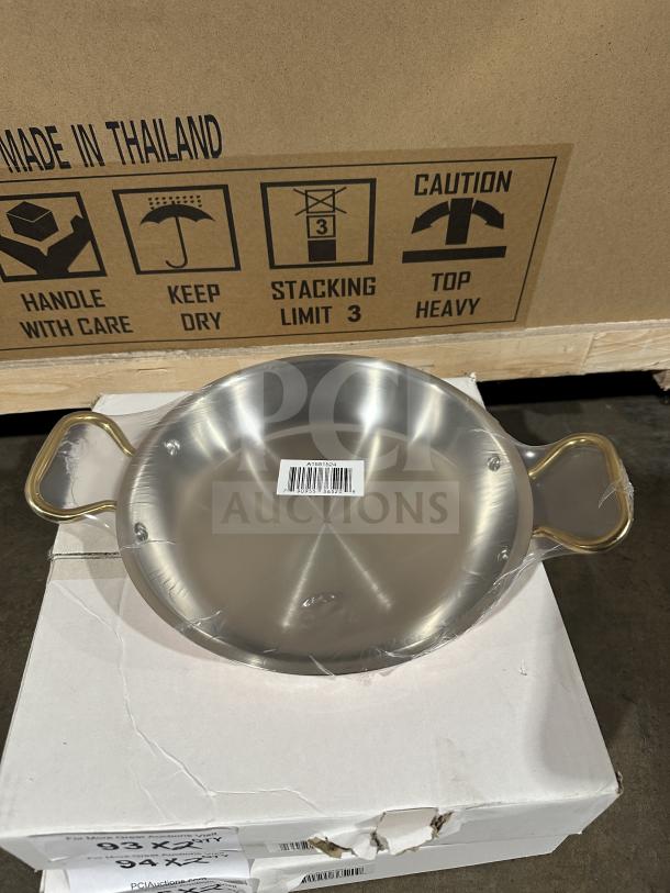 Paderno Copper Series stainless steel gratin pan, model A1551524, brand new with tags visible, featuring twin handles.
