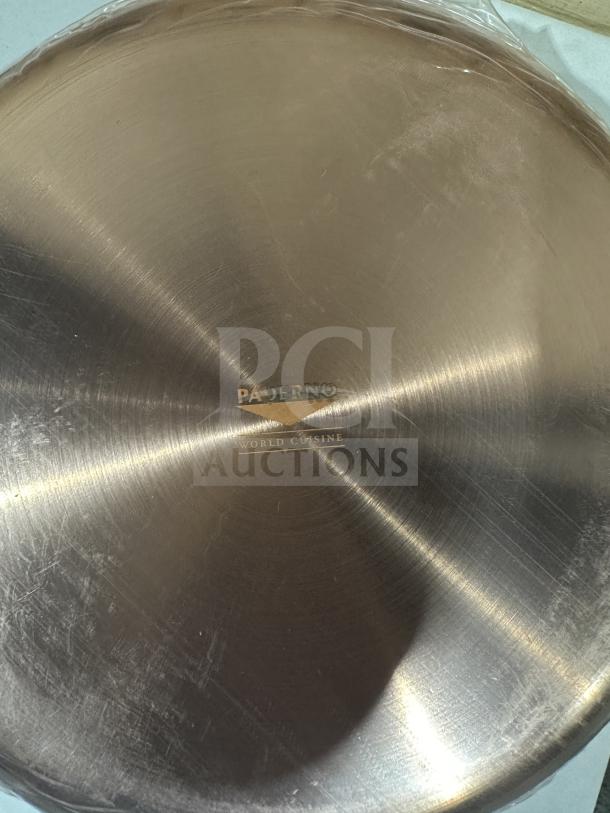 Brand new Paderno Copper Series stainless steel gratin pan, model A1551524, featuring commercial-grade durability.