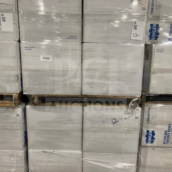 Pallet with brand new #3 folded take-out boxes, 200 per case, Model 10329150. Wrapped for shipping.